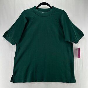 Cathy Daniels Top Womens Size L Short Sleeve Mock Neck Blackwatch Green